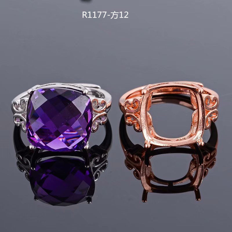 精工时尚戒托空托s925银镀金肥正方12mm戒指空托女开口日韩气质