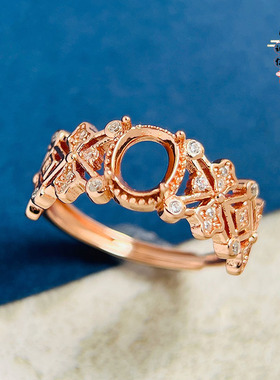 S925银个性镂空款5*6mm女戒空托