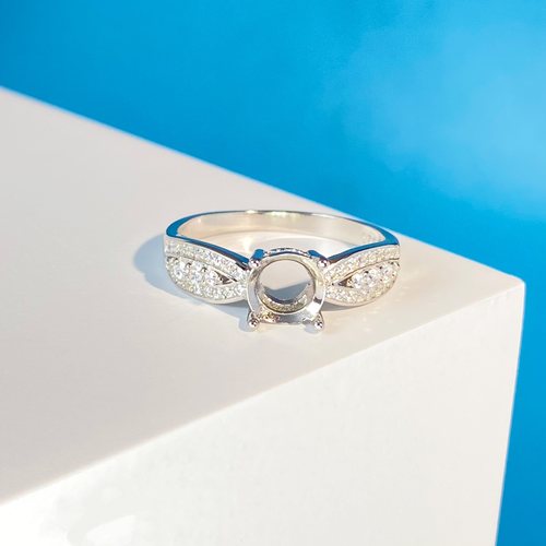 固定扣莫桑钻戒指空托S925银戒托50分1克拉轻奢小众银托配件