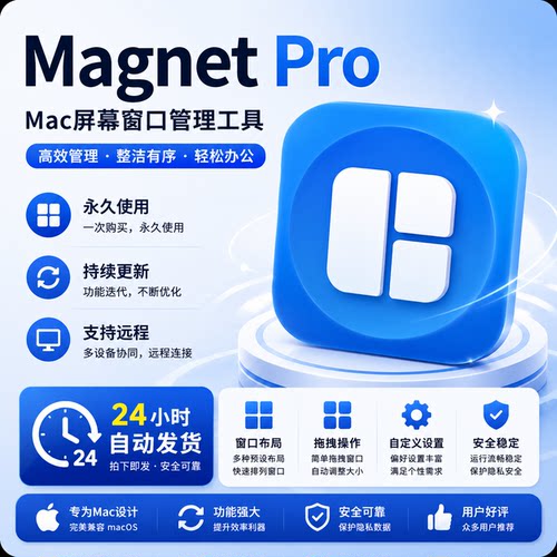 Mac窗口分屏管理工具Magnet Pro 3.0.7快捷键窗口多任务效率办公