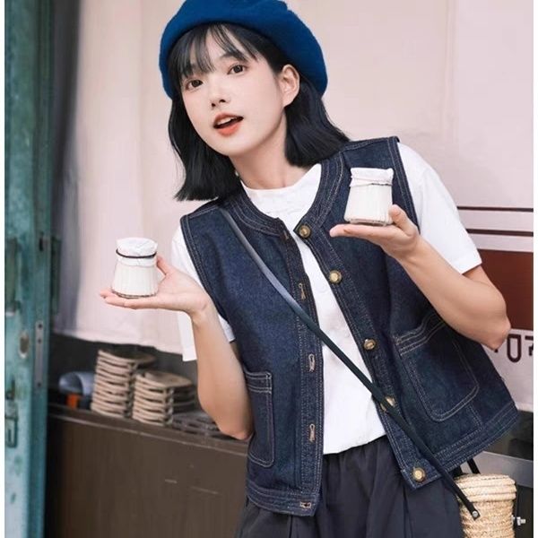 日系复古牛仔马甲女春夏