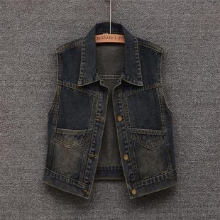 无袖 韩版 外搭马夹坎肩小外套 牛仔马甲背心女2025春秋新款 复古短款