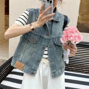 牛仔马甲女春秋新款复古宽松百搭小香风网红外搭无袖坎肩背心外套