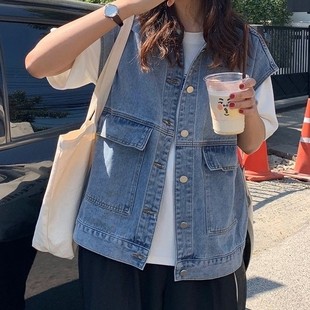 坎肩背心马夹外套 宽松百搭大口袋无袖 牛仔马甲女2024春夏新款 韩版