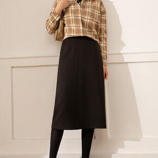 梦舒雅半身裙子女秋冬季 毛呢针织a字气质休闲裙女 高腰显瘦中长款