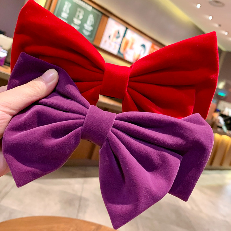 糖果色丝绒大蝴蝶结发夹甜美百搭后脑勺夹子网红顶夹发卡发饰头饰