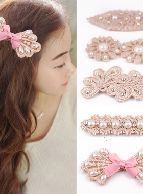 韩版新款发贴 超美蕾丝白色珍珠水钻刘海贴魔术贴发饰 满15元包邮