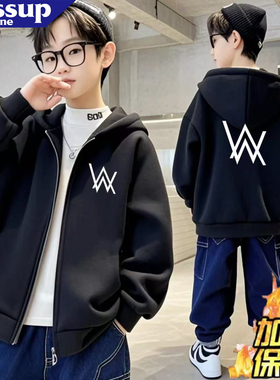 DJ艾伦沃克alanwalker男童加绒连帽拉链外套秋冬款中大童儿童衣服