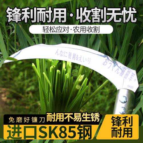 26年爆款藤田军SK85钢全长65厘米红榉木弯把水稻玉米全钢镰刀
