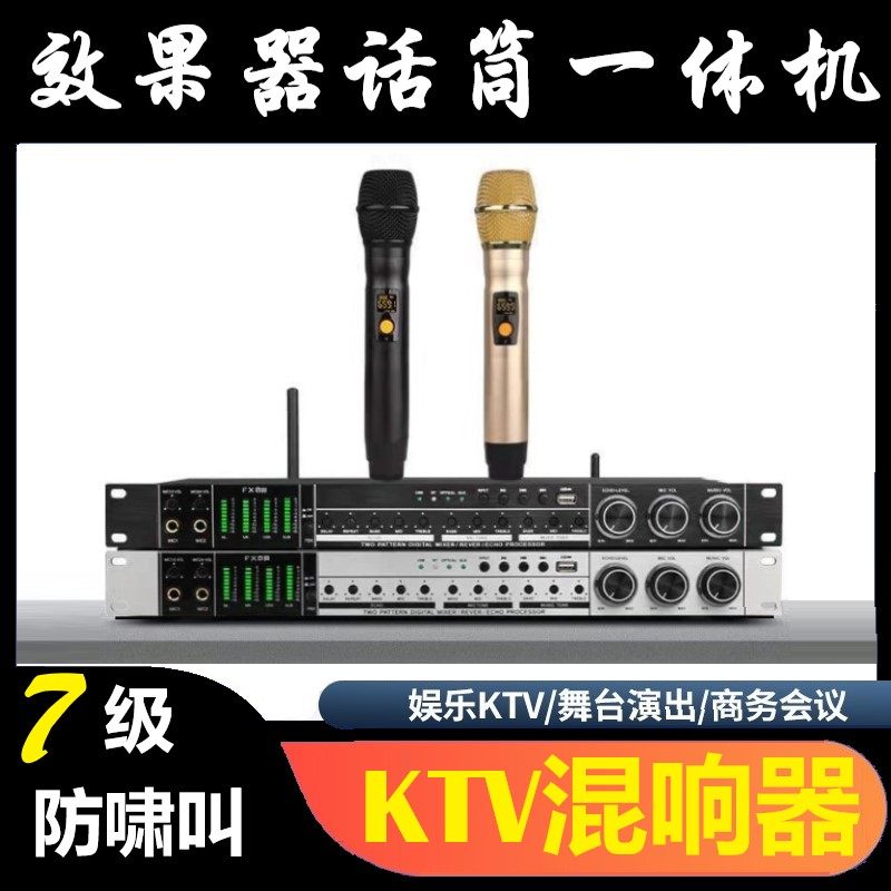充电式一拖二无线话筒FX8前级效果器一体机蓝牙USB混响光纤防啸叫