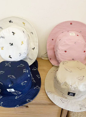 原D！K*P 可爱刺绣儿童防晒帽子 护脖男童渔夫帽春夏季盆帽