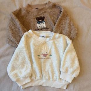100码 原D 可爱卡通图案兔子小熊日单 男女童装 儿童绒卫衣