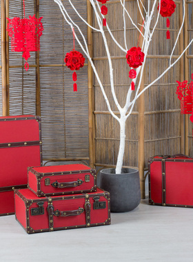 结婚箱子复古红色旅行箱女礼金箱复古婚礼箱陪嫁红箱子红色手提箱