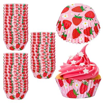 300PCS Pink Strawberry Cupcake Liners Summer Fruit Theme Pap