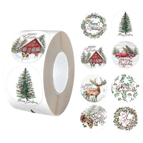 500pcs 1inch Christmas Stickers for Envelope Round Merry Chr