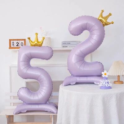 40Inch Light Purple Standing Crown Digital Balloon Foil Numb