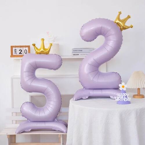 40Inch Light Purple Standing Crown Digital Balloon Foil Numb