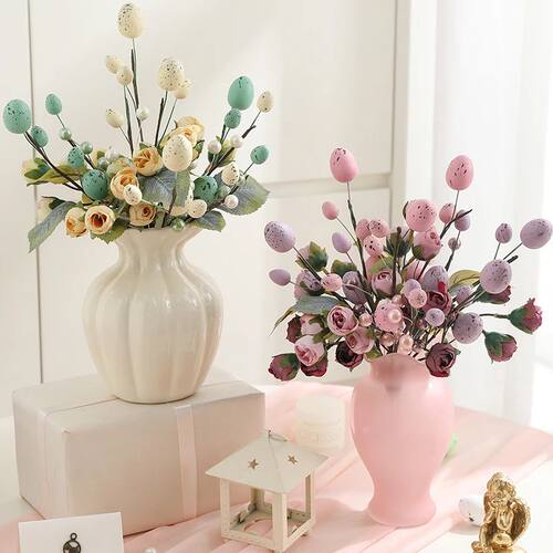 33cm Easter Egg Tree Bouquet Fake Rose Flower Happy Easter D