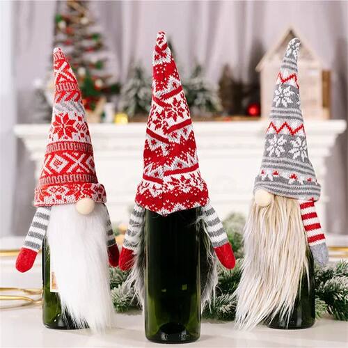 Merry Christmas Gnome doll Wine Bottle Cover Navidad Decor f