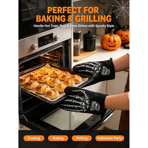 Skeleton Hand Print Oven Mitts Gothic Heat Resistant Kitchen