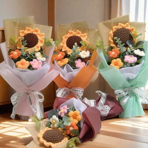 Artificial Flower Crochet Bouquet Handmade Anniversary Sunfl