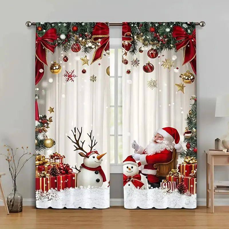 2pcs - Christmas Santa Claus Christmas print curta, pole bag