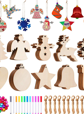 10pcs Wooden Christmas Decorations DIY Craft Toys Unfinished