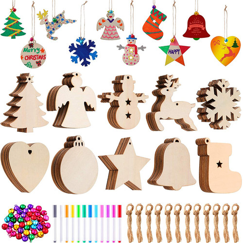 10pcs Wooden Christmas Decorations DIY Craft Toys Unfinished