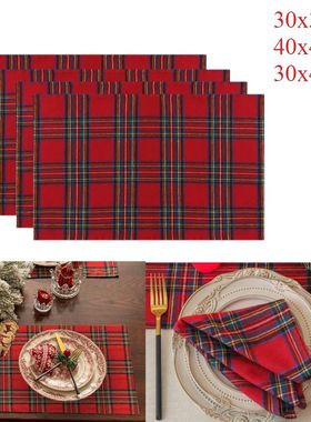 4pcs Table Napkin Christmas Placemats Red Soft Scottish Tart