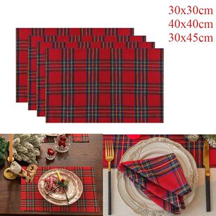 4pcs Table Napkin Christmas Placemats Red Soft Scottish Tart