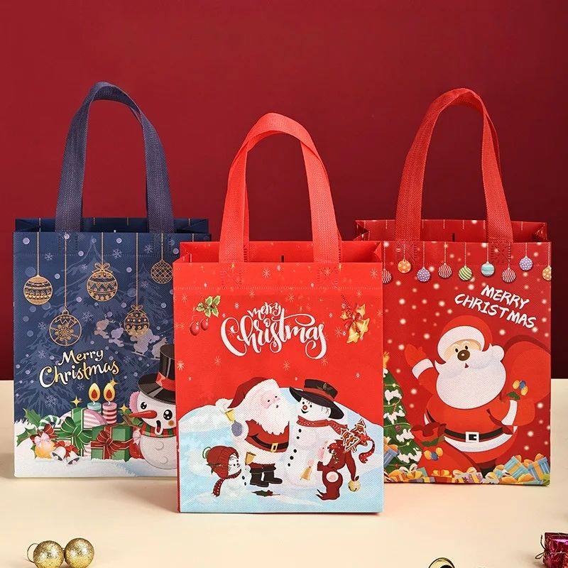 3Pcs  Christmas Gift Bags Assorted Sizes, Reusable Tote Bags