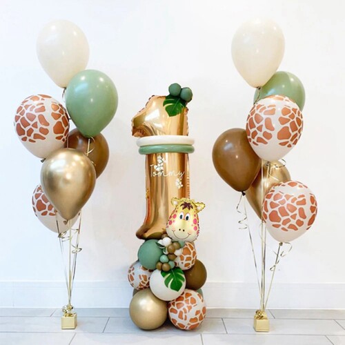 30pcs Jungle Safari Animal Number Balloons Set Kids 1 2 3 Ye