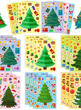 6-24sheets Christmas Party Games Stickers for Kids DIY Make