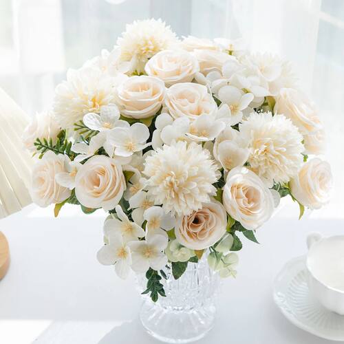 1PC Artificial Flowers Silk Rose Peony Bouquet Hydrangea Car