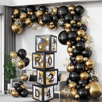Graduation Party 2024 Decorations 4Pcs Black Balloon Box GRA