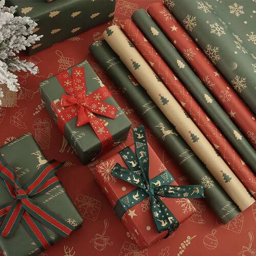 1/6pcs Christmas Wrapping Paper Vintage Kraft Paper Christma
