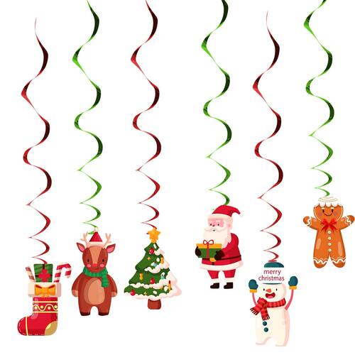 6pcs Christmas Foil Spiral Pendant Ceiling Hanging Garlands