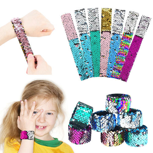 5/10pcs Mermaid Clap Circle Toys Glitter Slap Bracelets Kids