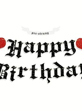 Goth Birthday Decorations, Gothic Happy Birthday Banner Glit