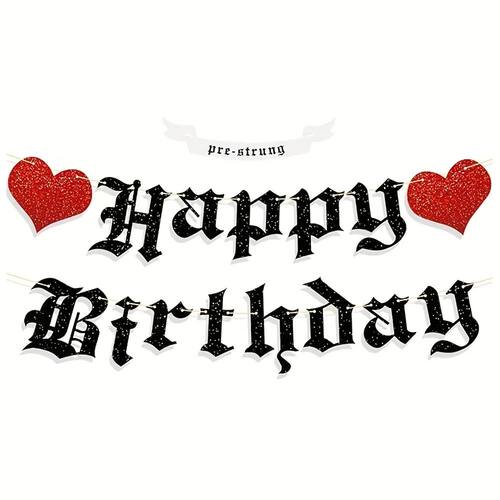 Goth Birthday Decorations, Gothic Happy Birthday Banner Glit