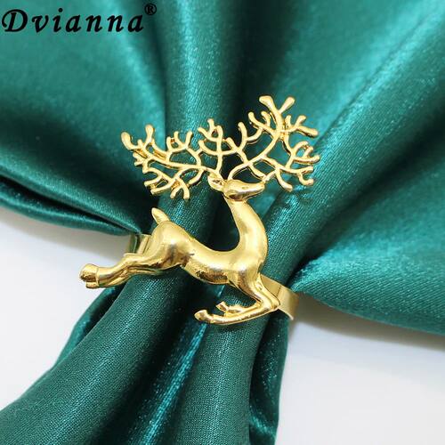 6Pcs New Christmas Elk Napkin Rings Metal Xmas Snowflake Nap