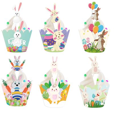 6/12pack Cartoon Easter Bunny Cupcake Wrappers Rabbit Egg Ca