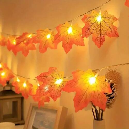 1PC 10/20/40 LED Halloween Red Maple Leaf Light String, Batt