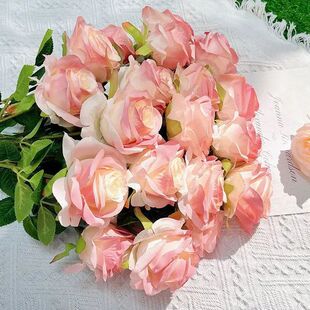 Rose Pink Artificial Roses Fake Flowers with Stems for DIY W