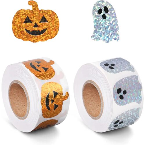 1000pcs Halloween Pumpk Ghost Stickers Roll Ghost Laser Stic