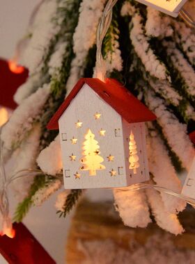 Christmas Wooden House LED String Light Xmas Tree Hanging Or