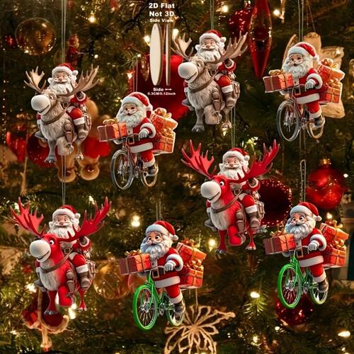 8/16/24PCS Christmas Wooden Bicycle Santa Claus 2D Flat Pend