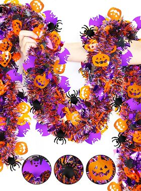 2m Halloween Tel Garland with Pumpkin Spider Bat Shiny Metal
