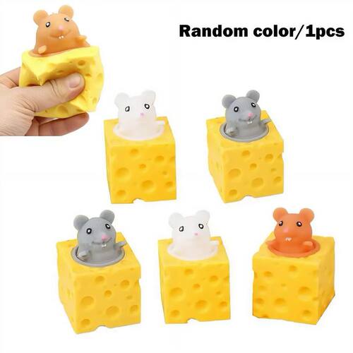 Cheese Mouse Pop Up Squeeze Stress Relief Toy, TPR Fidget Se