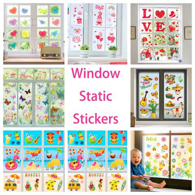 8 Sheets Cartoon Flower Hawaii Window Clings Static Stickers